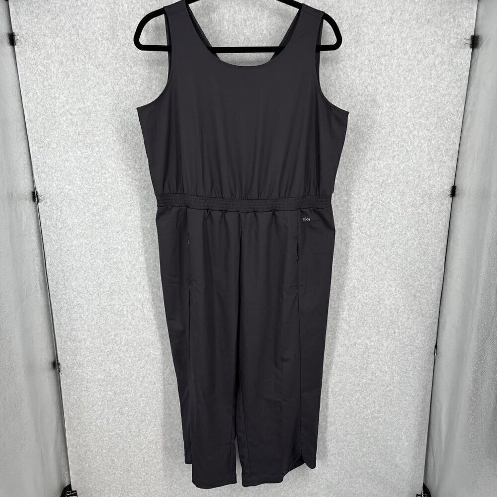 Zuda Womens Wide Leg Athletic Jumpsuit Size XL Black Pockets Lightweight Stretch